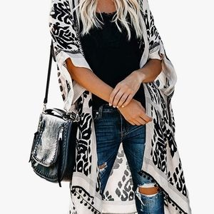 L.I.F.E. Black & White Floral Kimono / Cover Up